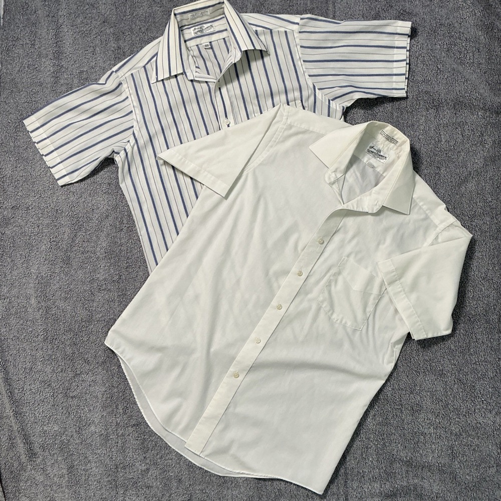 Vintage Sears Roebuck Short Sleeve Button Down Shirt 2 Pack White Blue Stripe